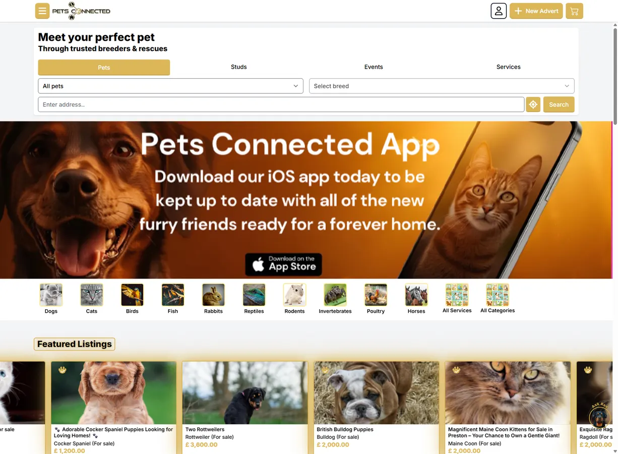 Pets Connected marketplace interface
