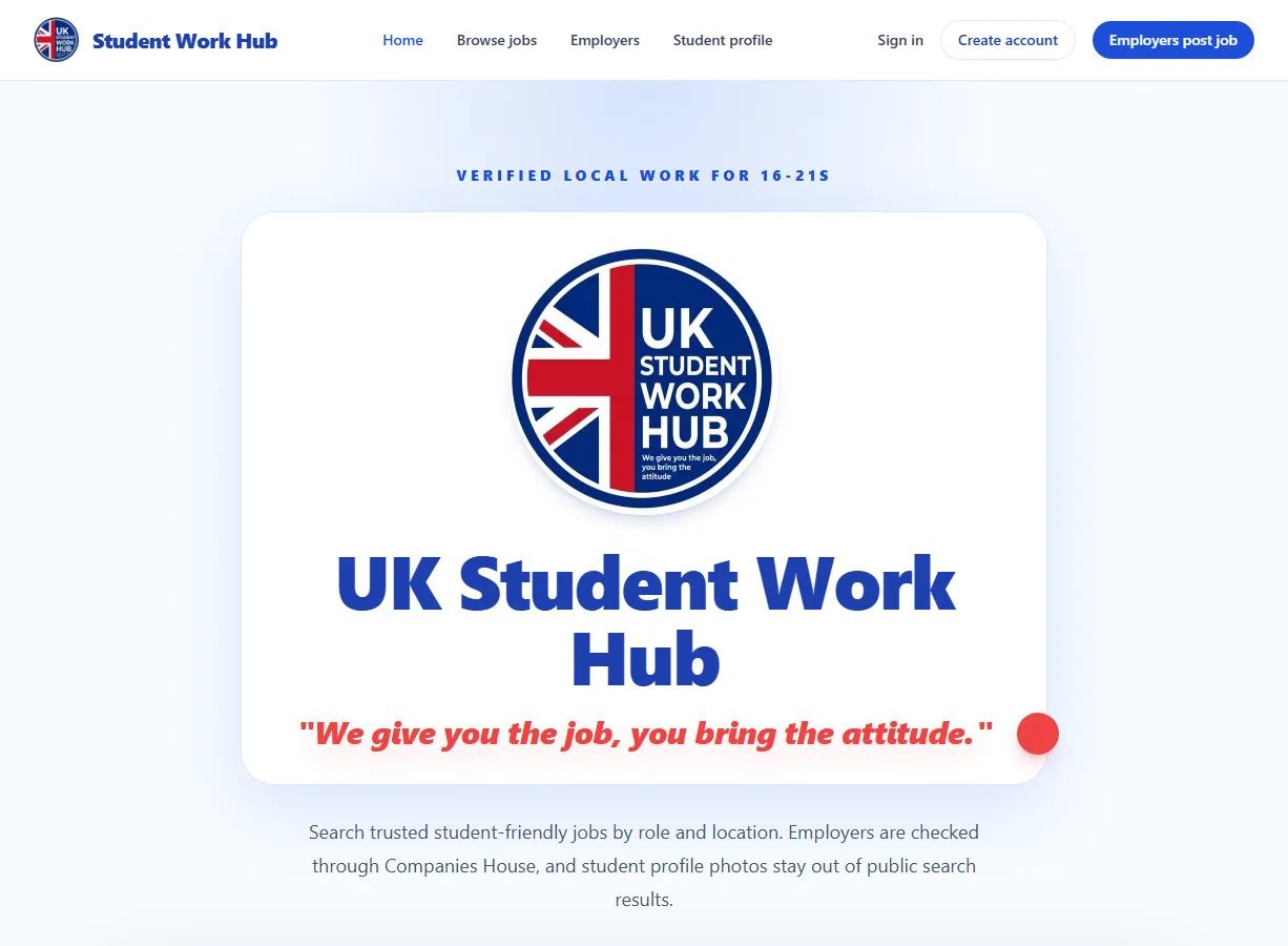 UK Student Work Hub platform interface